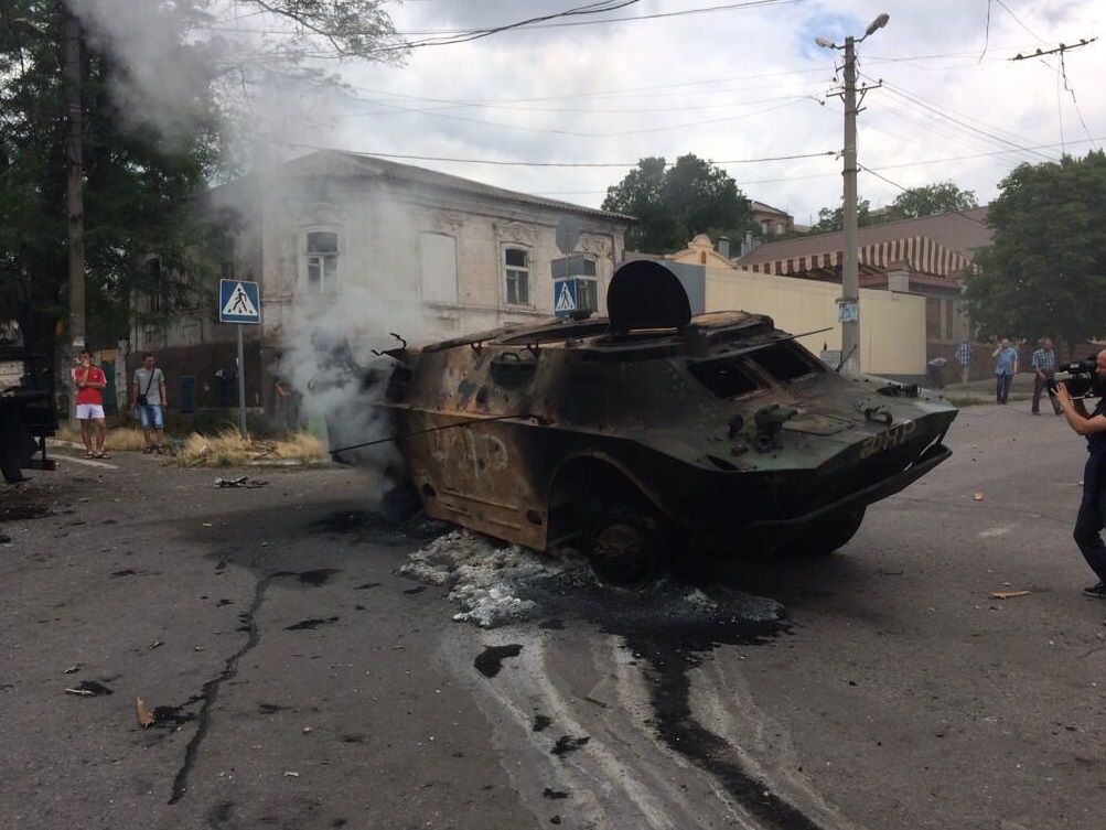 Destroyed BRDM of DPR in Mariupol