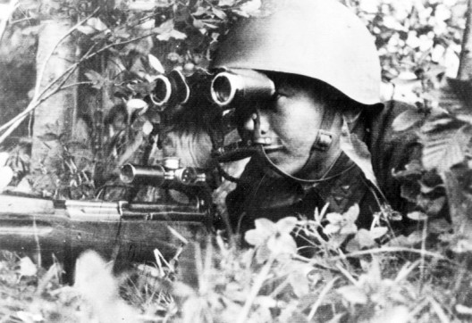 photo WWII USSR sniper dorjiev with rifle and binocular