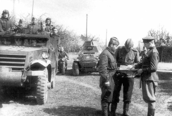Soviet AFVs M3 Scout Car and BA-64 armoured cars, 1943 Wartime picture Lend-Lease