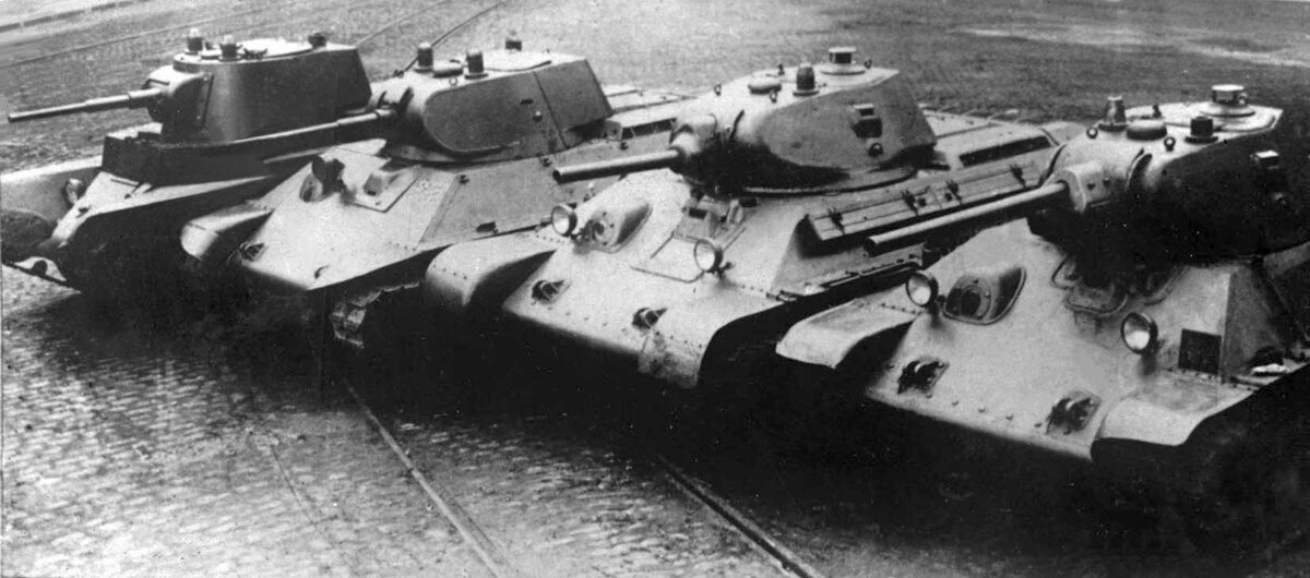 танки БТ7, А20, Т34 с пушкой Л11, Т 34 с пушкой Ф34