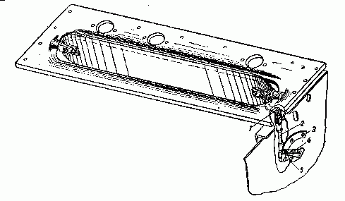 T/34 1— ушко оси жалюзи; 2— тяга привода; 3— сектор привода; 4— рукоятка со стопором; 5— серьга